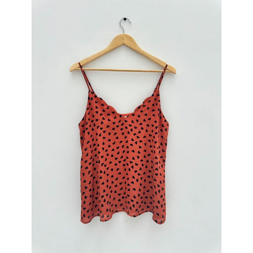 Socialite Rust Heart Print Scallop Neck Tank Top Sz M